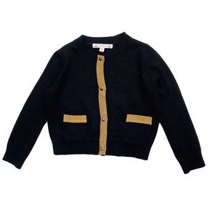 BONPOINT - BLACK WITH GROSGRAIN TRIM AND GEM/ RHINESTONE BUTTON CARDIGAN SWEATER